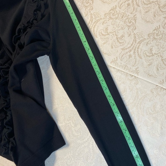 Chico’s Ruffled Black Dressy Cardigan Sweater Size 2 V-Neck Very Soft - Picture 11 of 12